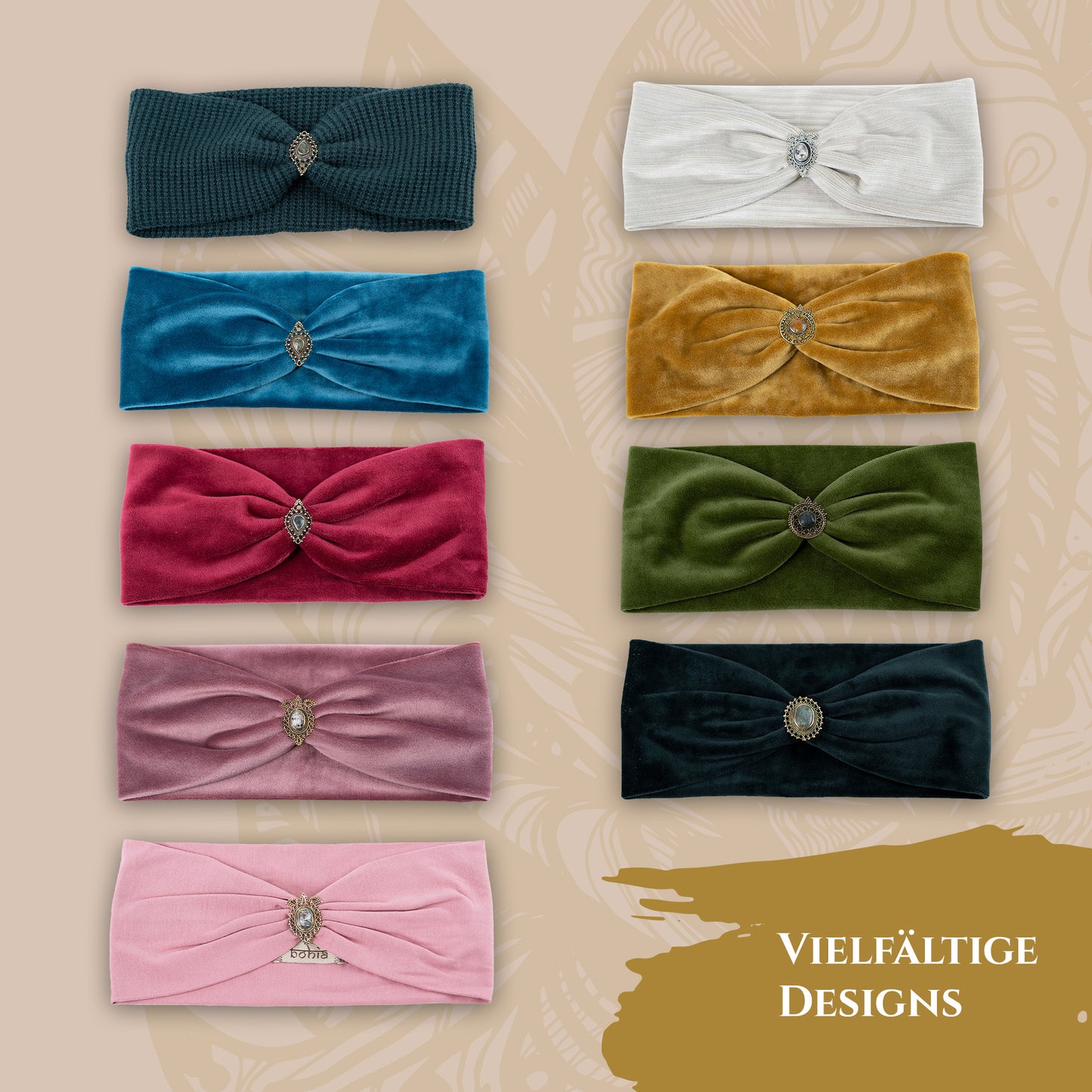 Strong Women Cord Haarband Khaki - mit Edelsteinen verziert