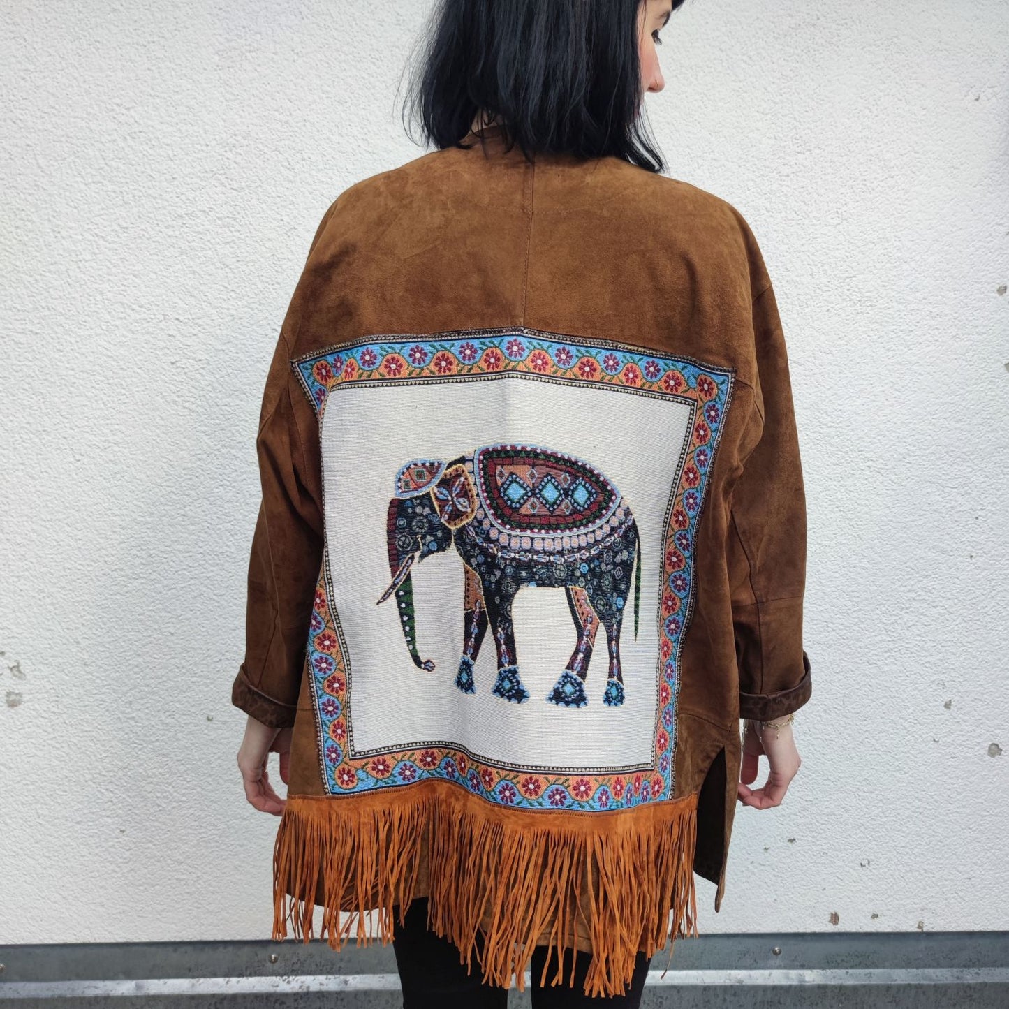 Vintage Lederjacke Boho Elefant braun Gr. M