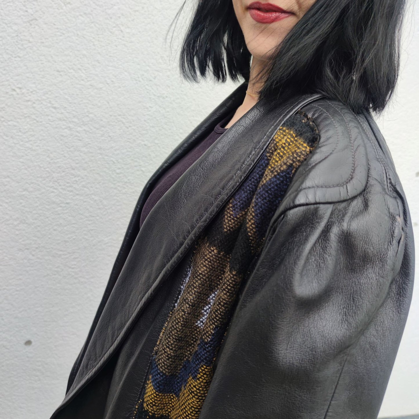Vintage Lederjacke schwarz mit Aztekenmuster Gr. L