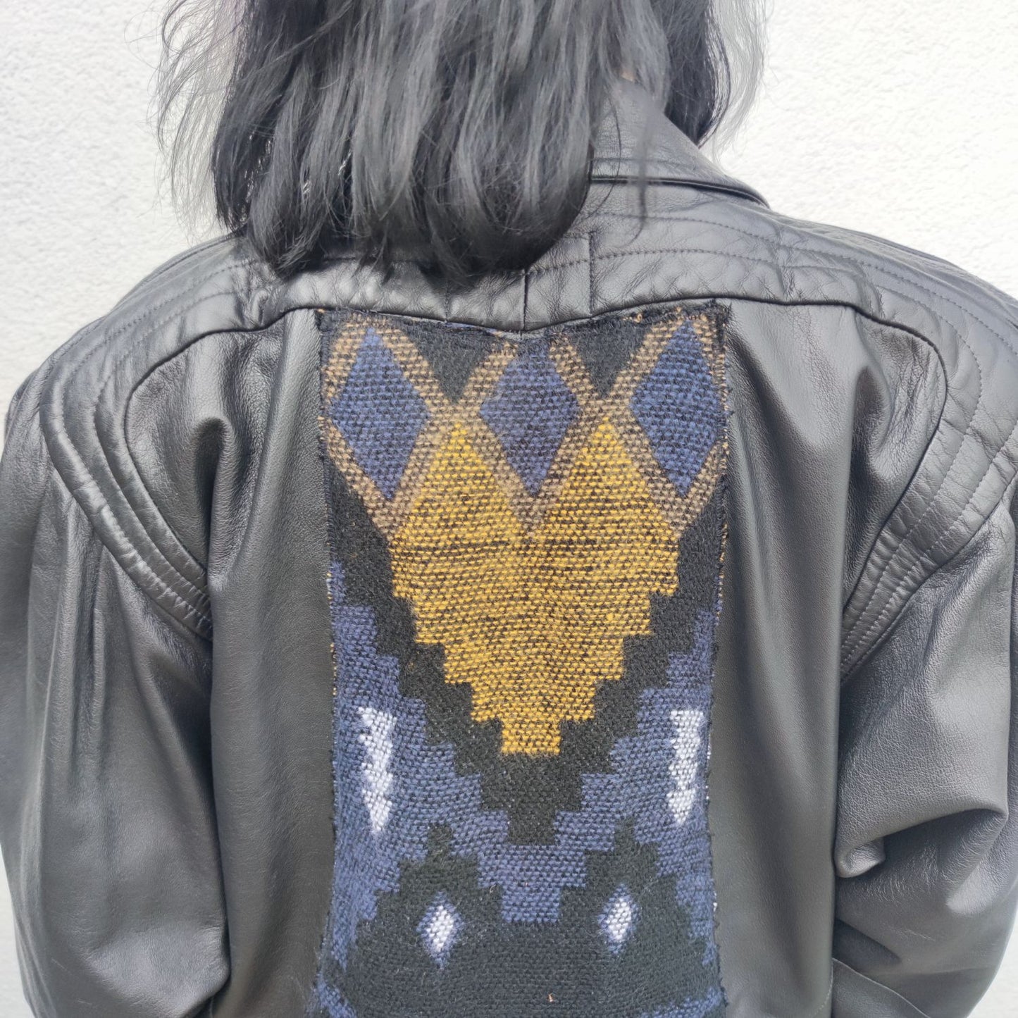 Vintage Lederjacke schwarz mit Aztekenmuster Gr. L