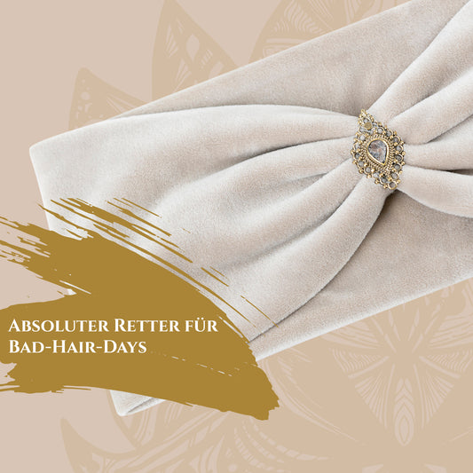 Love Yourself Samt Haarband hell beige - mit echten Edelsteinen verziert