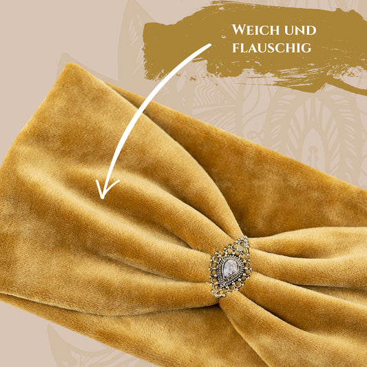 Love Yourself Samt Haarband in Senfgelb - mit Edelsteinen verziert