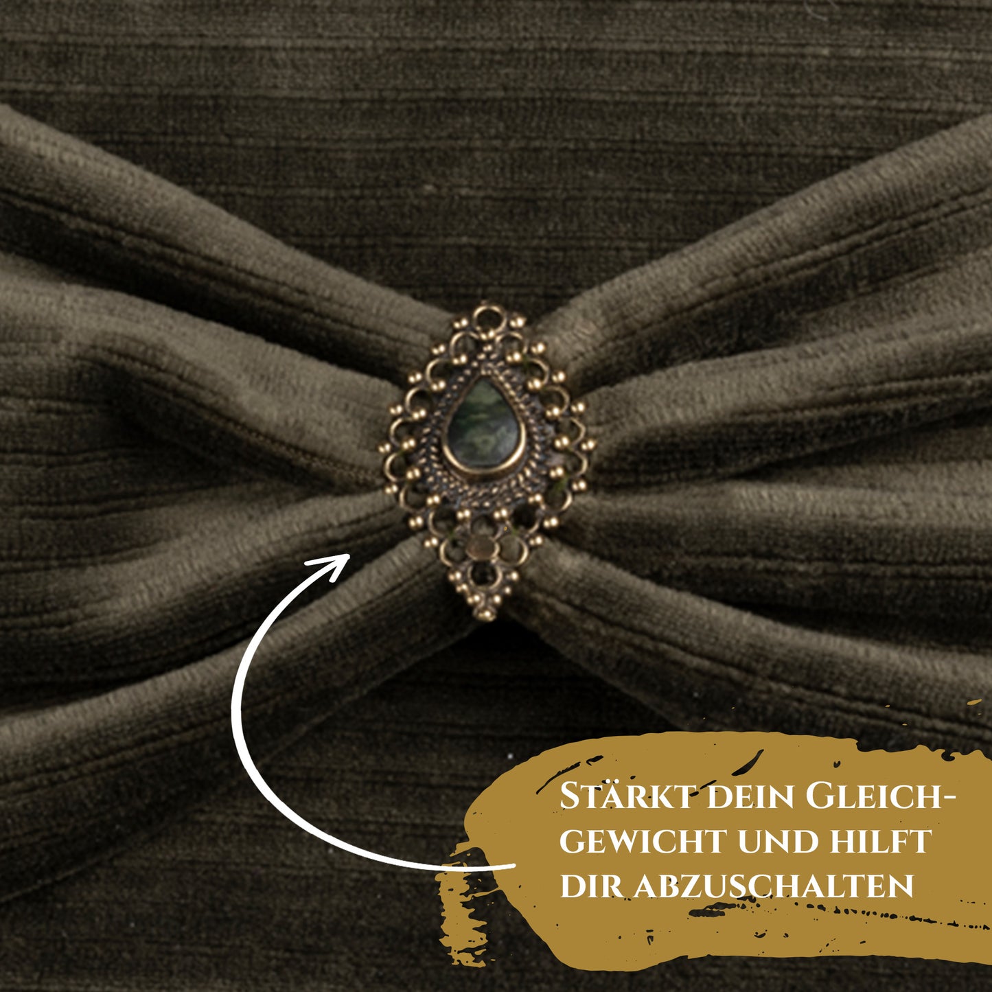 Strong Women Cord Haarband Khaki - mit Edelsteinen verziert