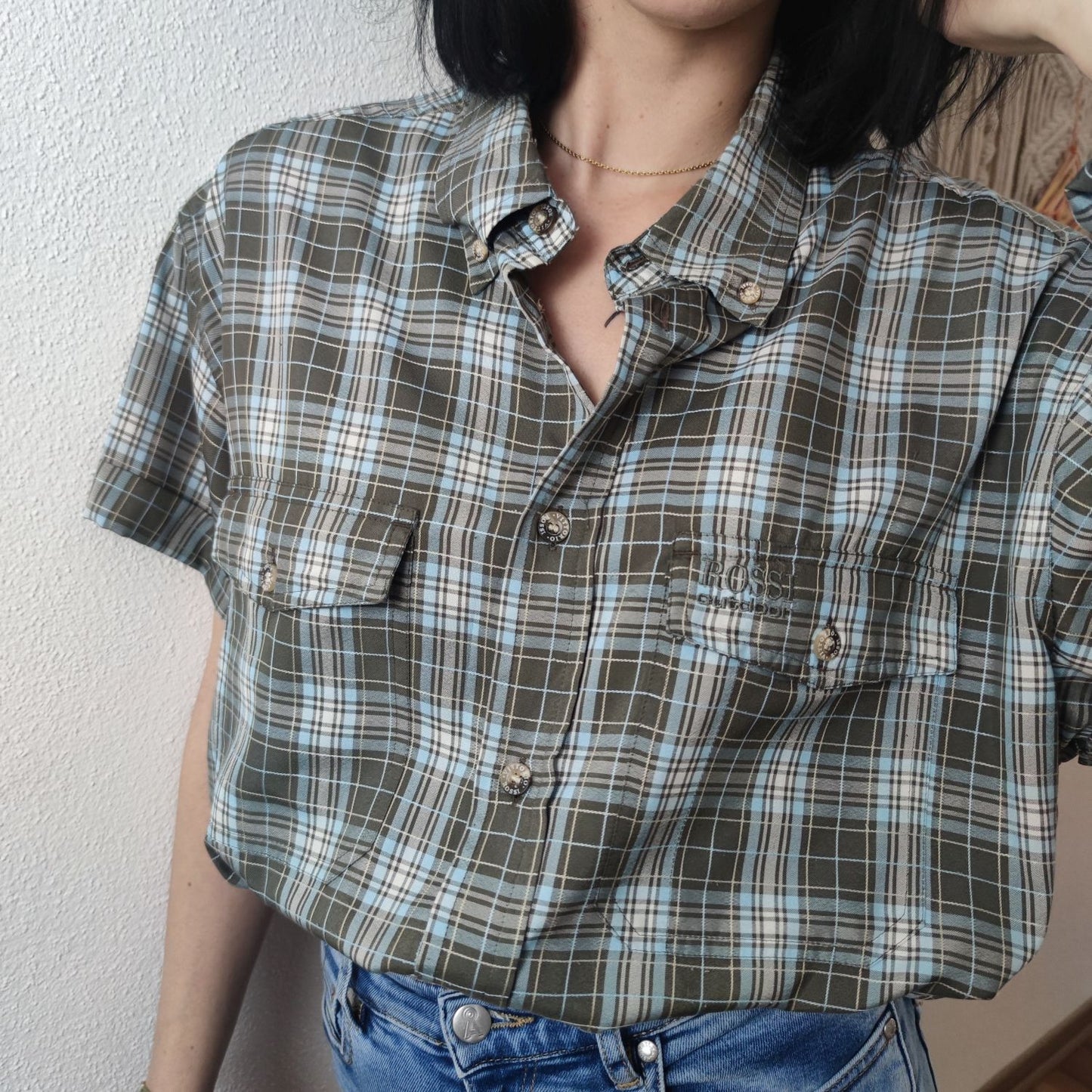 Hemd kariert in Taupe Gr. M mit passendem Scrunchie