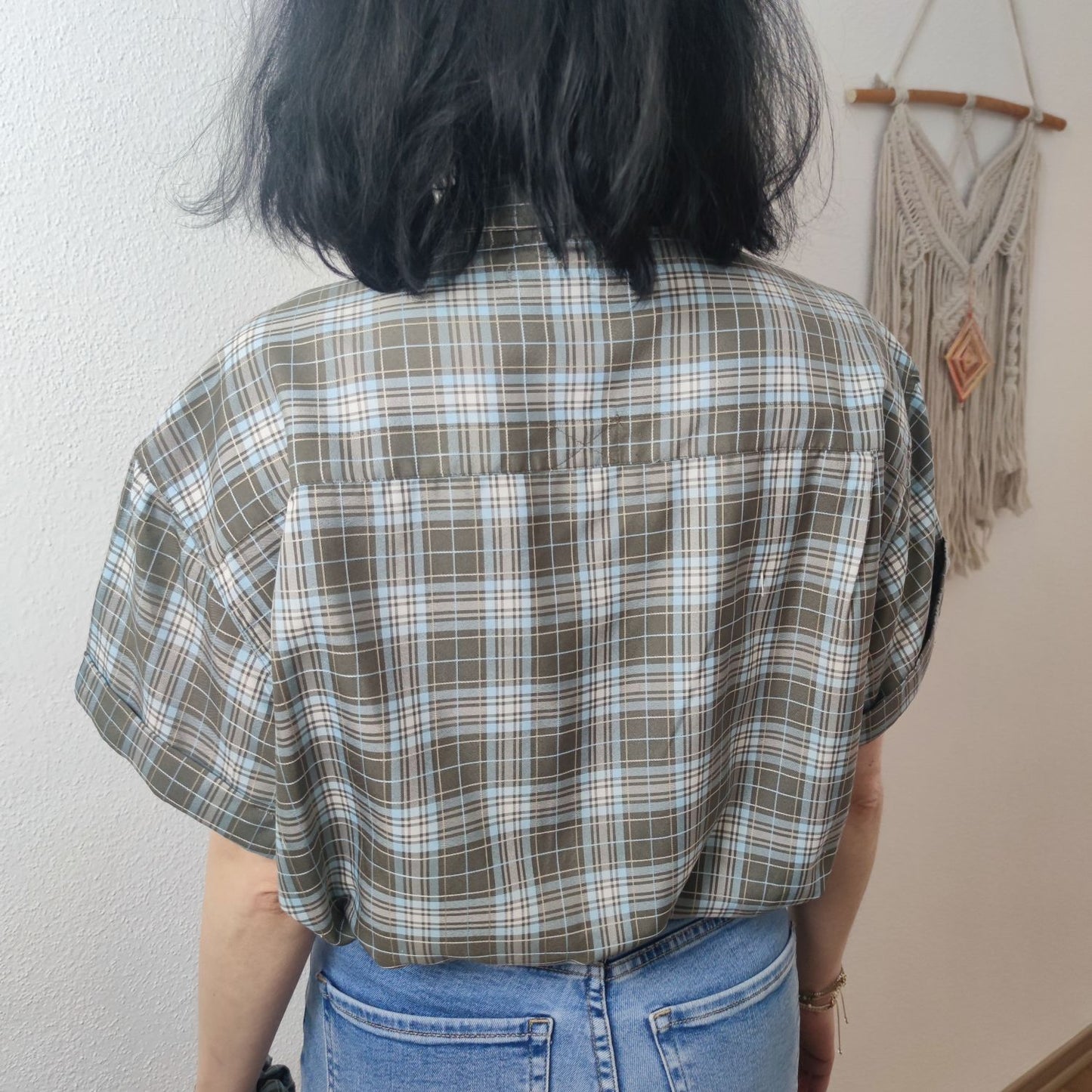 Hemd kariert in Taupe Gr. M mit passendem Scrunchie
