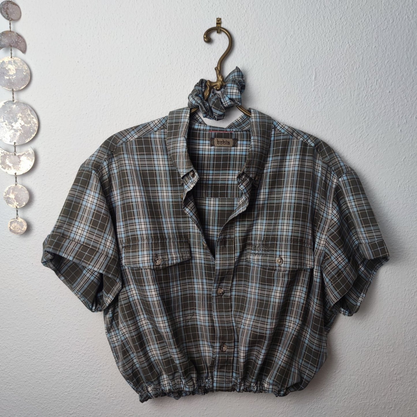 Hemd kariert in Taupe Gr. M mit passendem Scrunchie