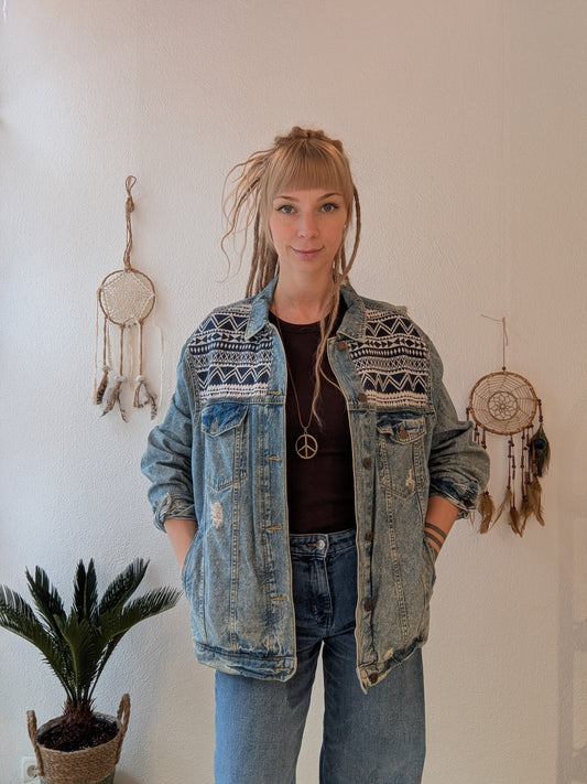 Vintage Jeans Jacke Boho Hippie Gr. M