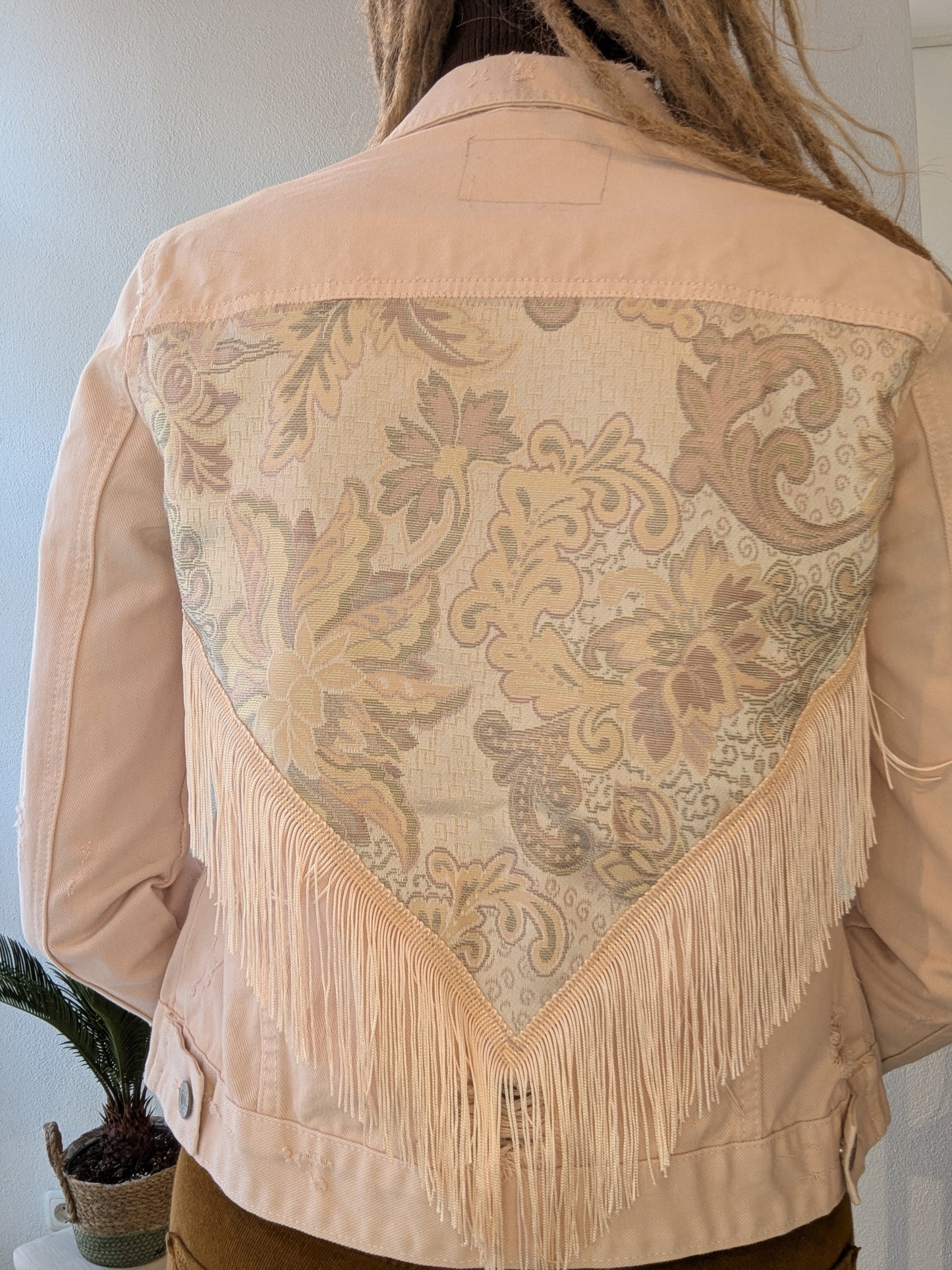 Vintage Fransen Jacke Blumenmuster Gr. XS