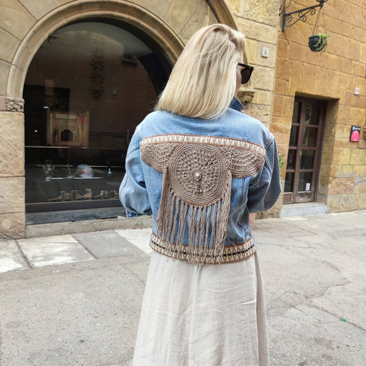 Deine Jeansjacke bei Bohia gestalten als Ibiza Makramee Taupe statt 149€