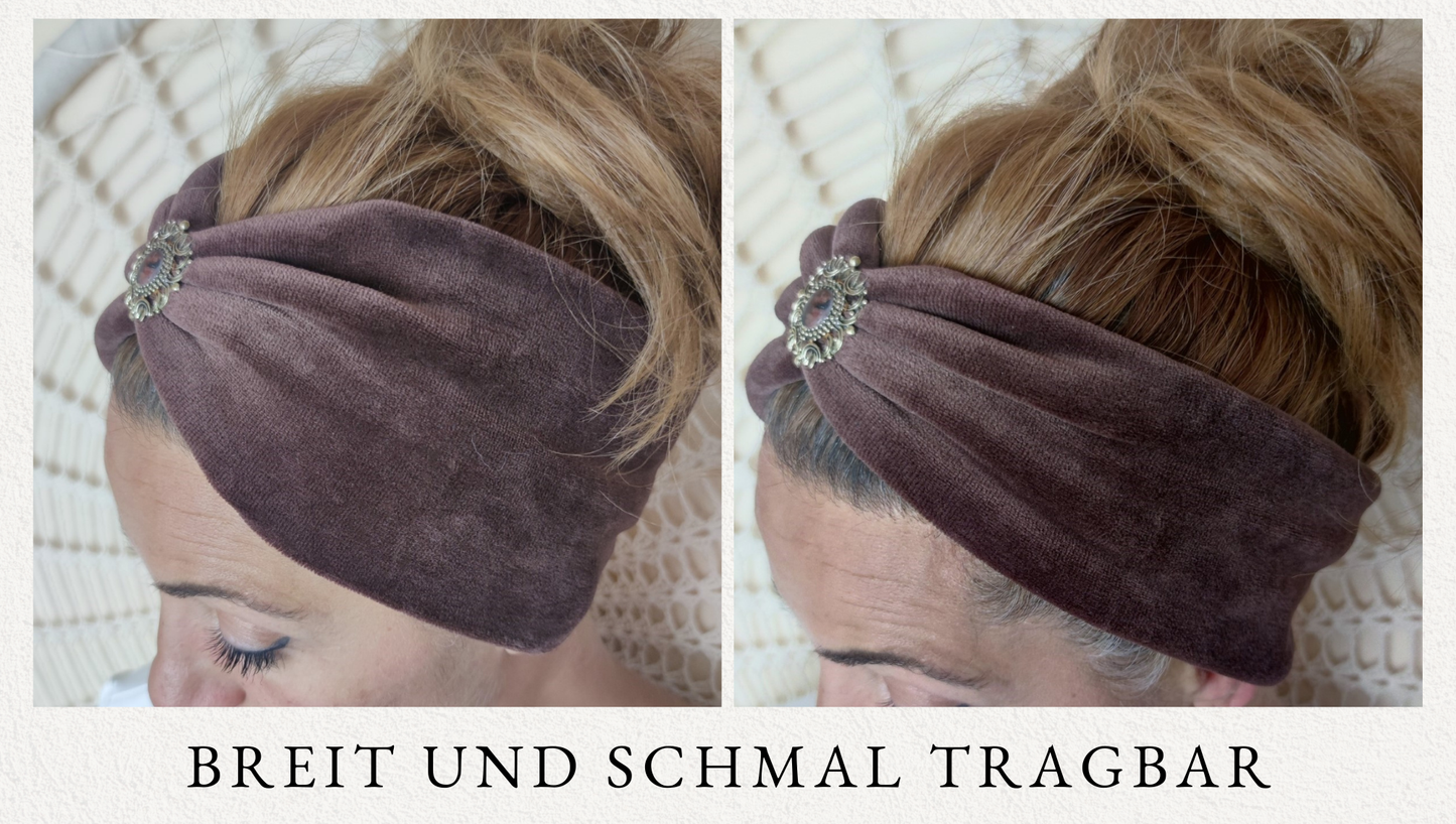 Boho Haarband in schwarz - aus Samt mit Edelsteinen verziert