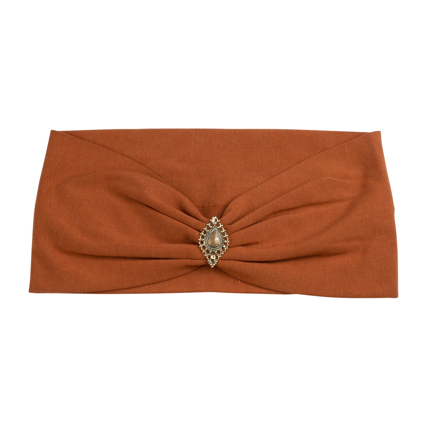 Jersey Haarband in orange - mit einem grünen Edelsteinen verziert
