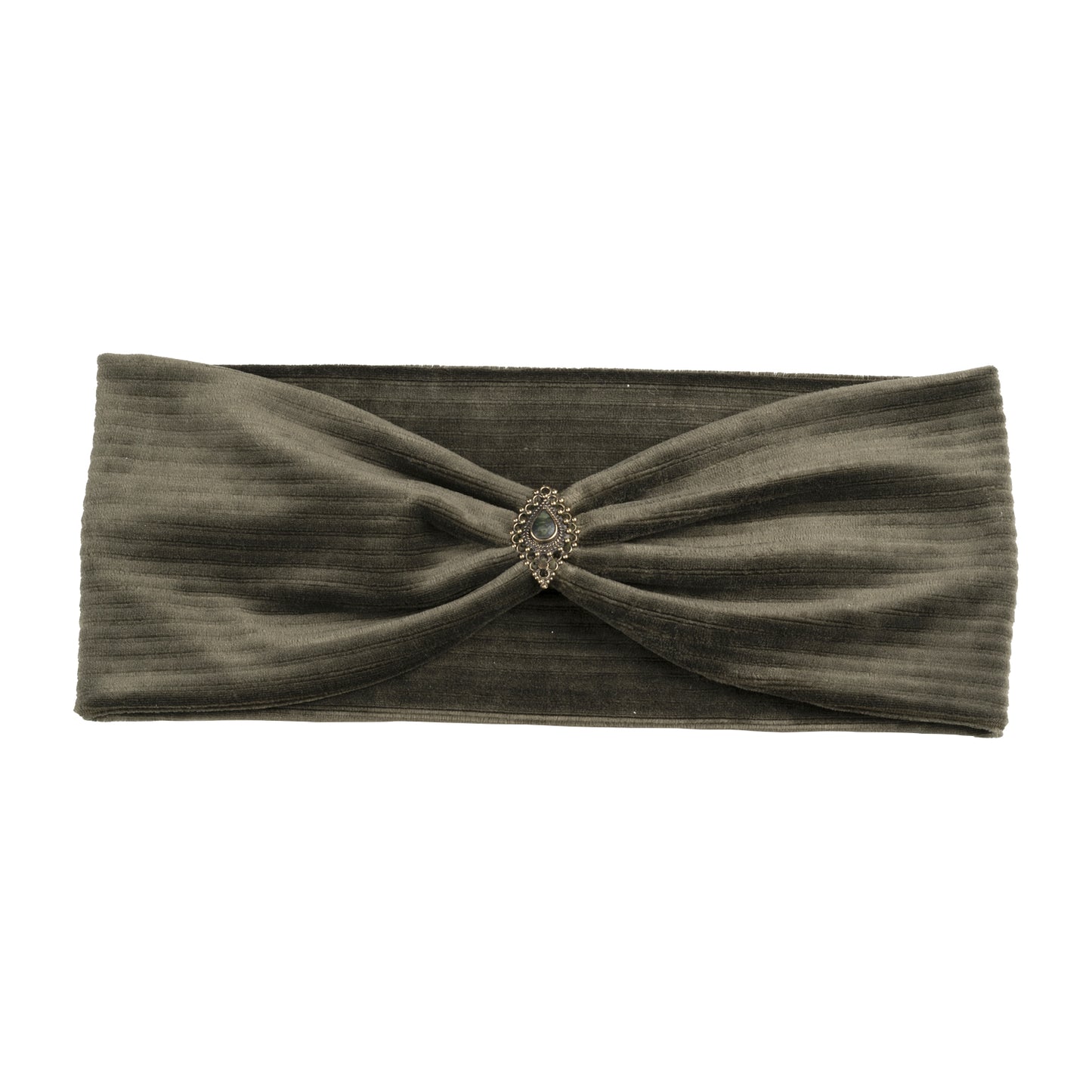 Strong Women Cord Haarband Khaki - mit Edelsteinen verziert