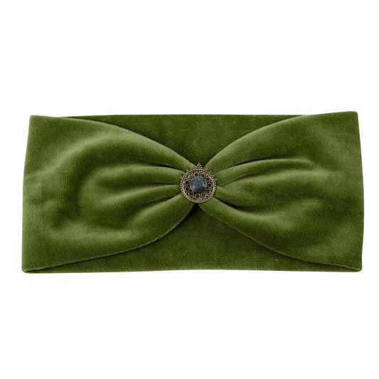 For your Soul Haarbandaus Samt in Kiwigrün - mit Edelsteinen verziert