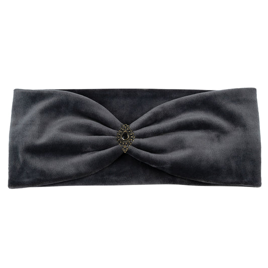 Love Yourself Haarband aus Samt in grau - mit Edelsteinen verziert