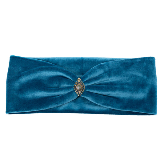 Love Yourself Samt Haarband in petrol - mit Edelsteinen verziert