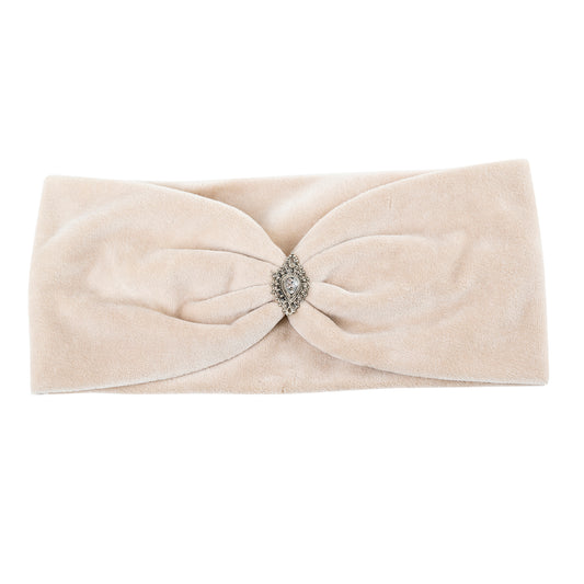 Nadya Samt Haarband in beige mit echten Edelsteinen verziert
