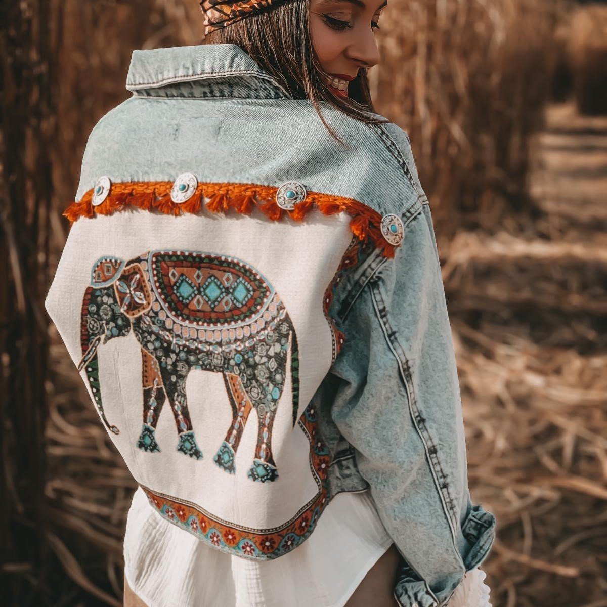 Krafttier Elefant - Boho Jeansjacke