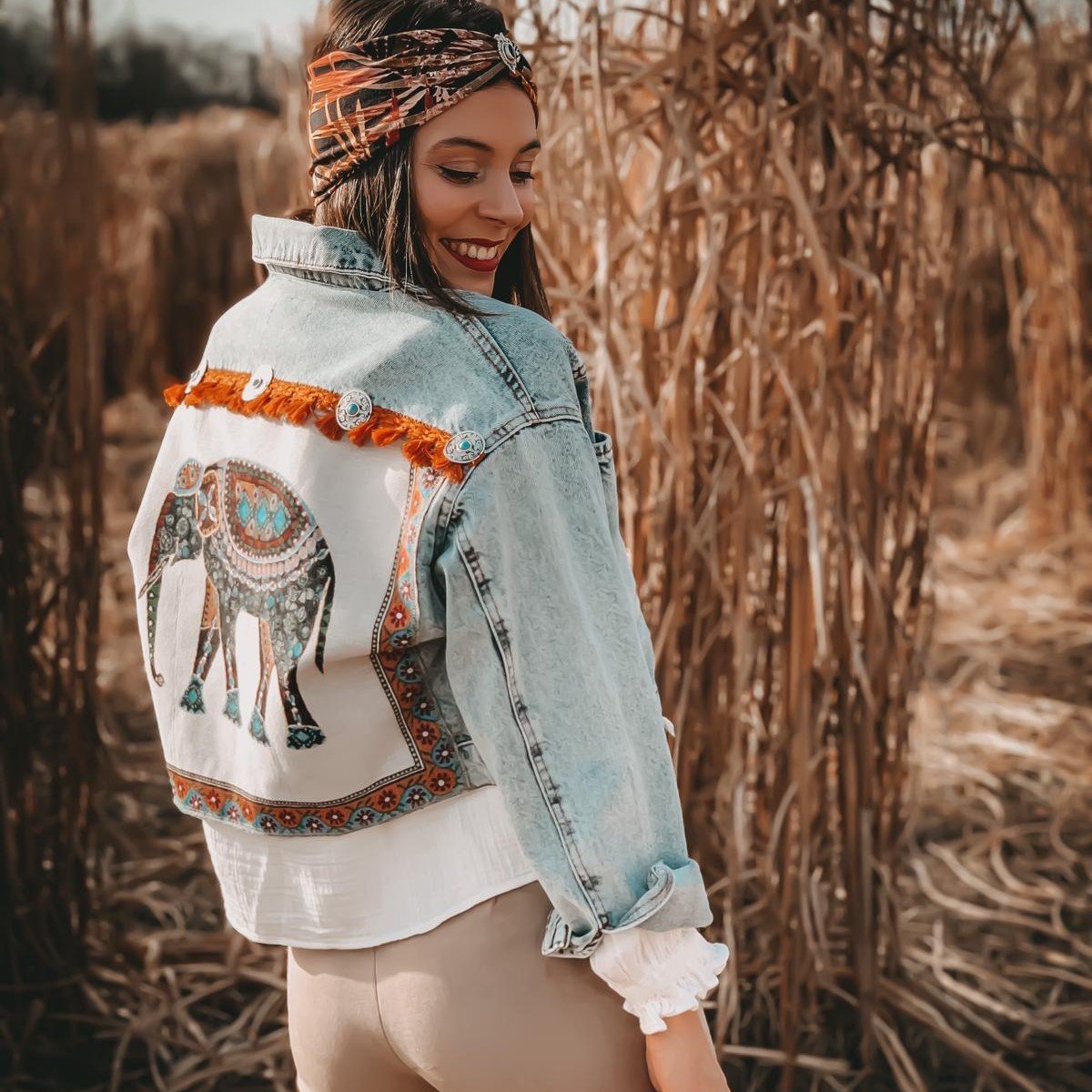 Krafttier Elefant - Boho Jeansjacke