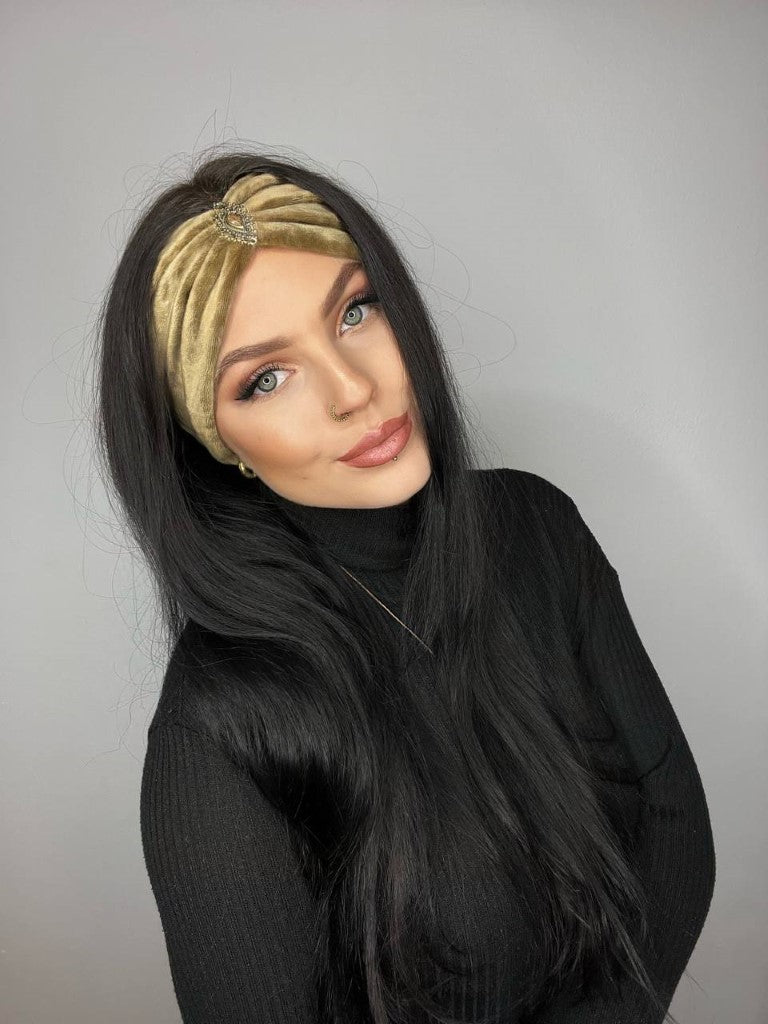 Love Yourself Haarband in goldbraun - mit Edelsteinen verziert