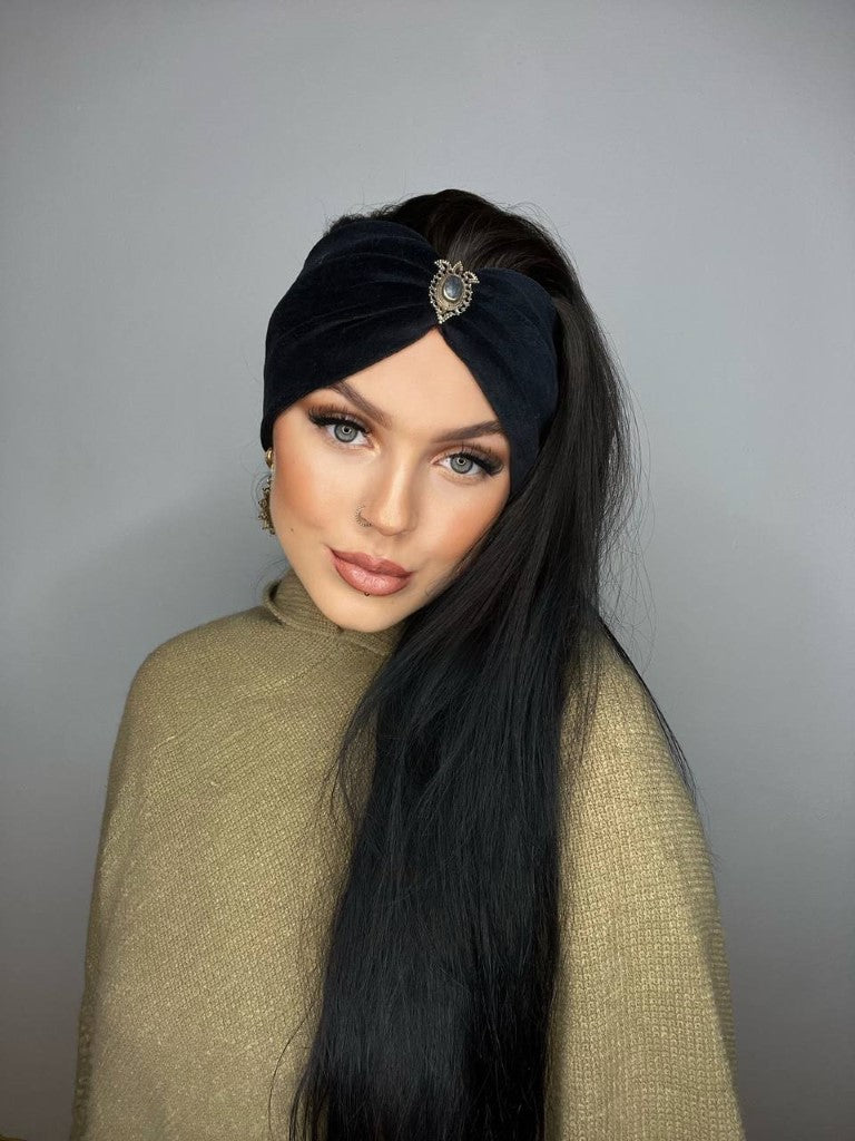 haarband damen, stirnband, haarband schwarz, kopfschmuck, haarschmuck, boho haarband, bohia, haarband mit stein, haarband mit edelstein, haarband samt, winter haarband
