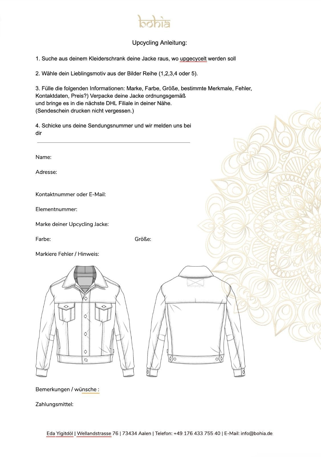 Upcycling mit DEINER Jeansjacke - Rose Manadala mit Münzendetails