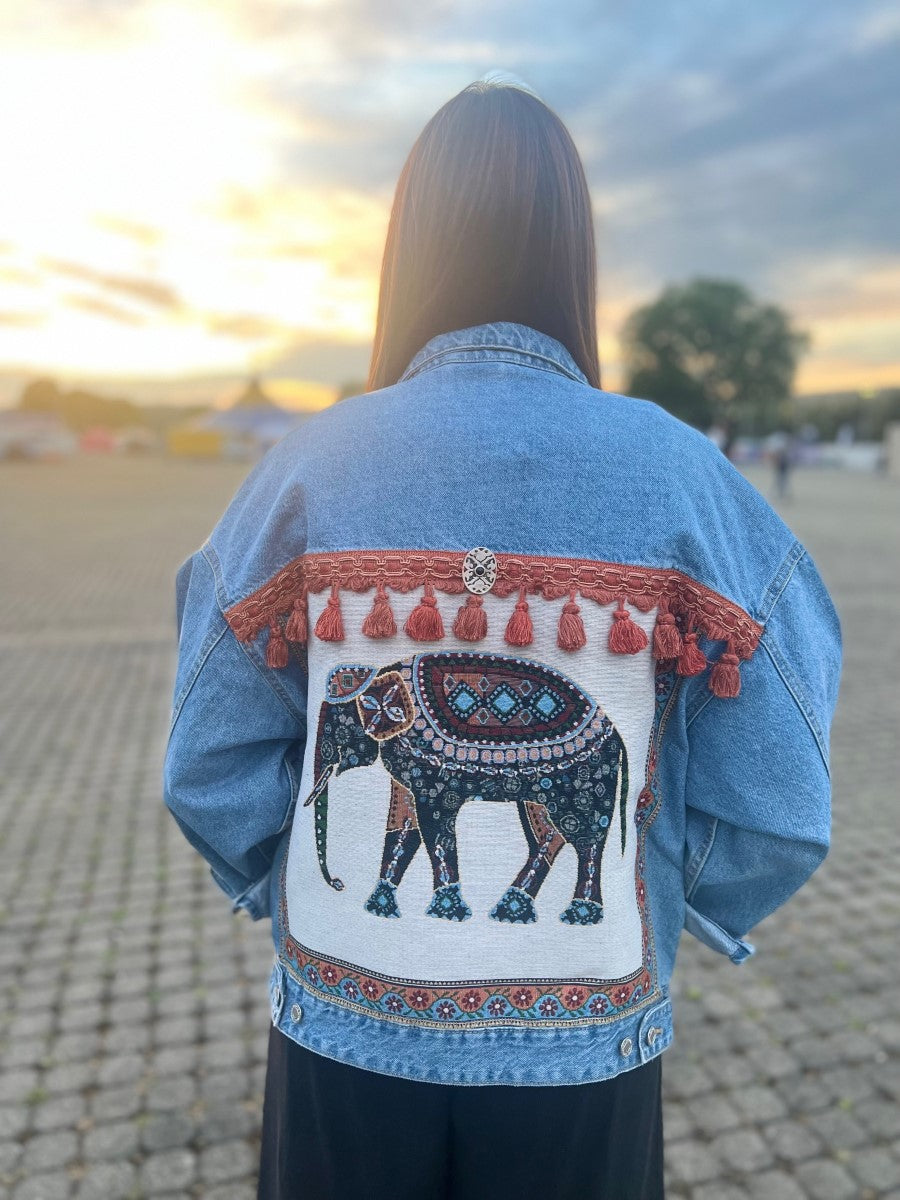 Deine Jeansjacke bei Bohia gestalten - Boho Elefant Jeansjacke Oversize