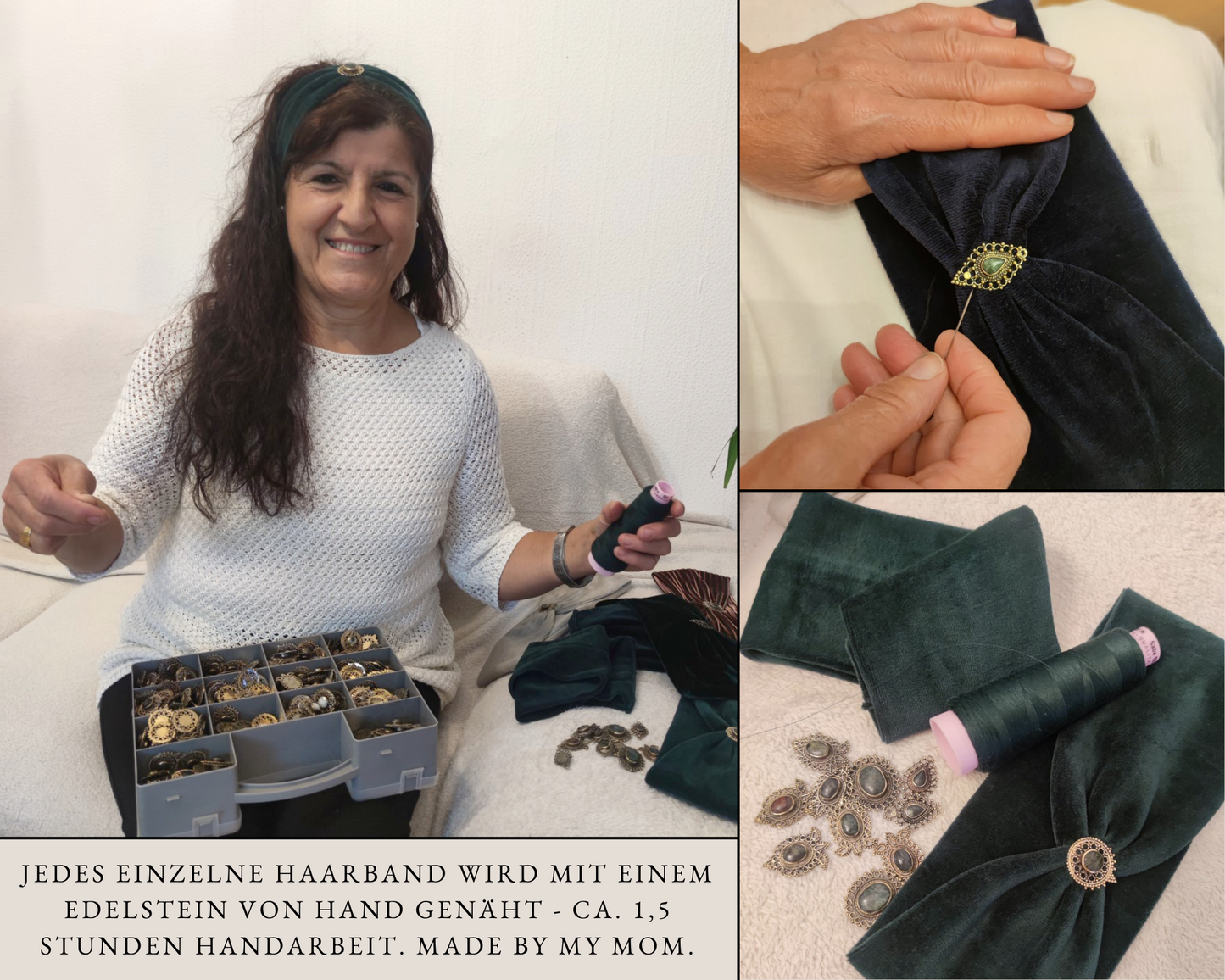 Boho Haarband in schwarz - aus Samt mit Edelsteinen verziert