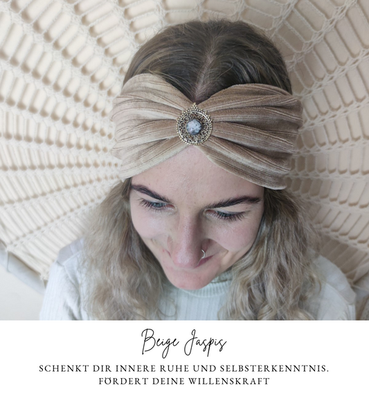 Strong Women Breitcord Haarband in beige - mit Edelsteinen verziert