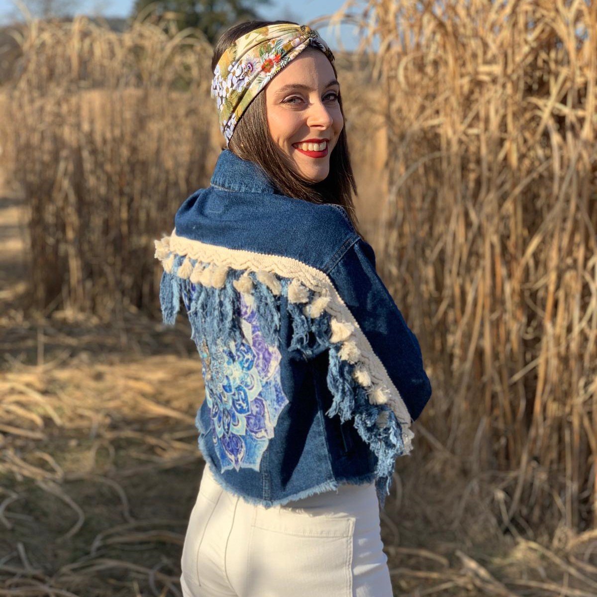Deine Jeansjacke bei uns gestalten als The Love of Mandala Makramee blau statt 129€