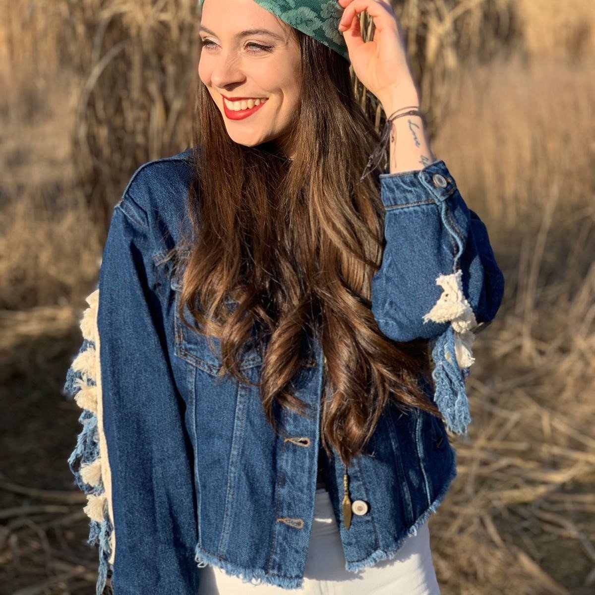 Deine Jeansjacke bei uns gestalten als The Love of Mandala Makramee blau statt 129€