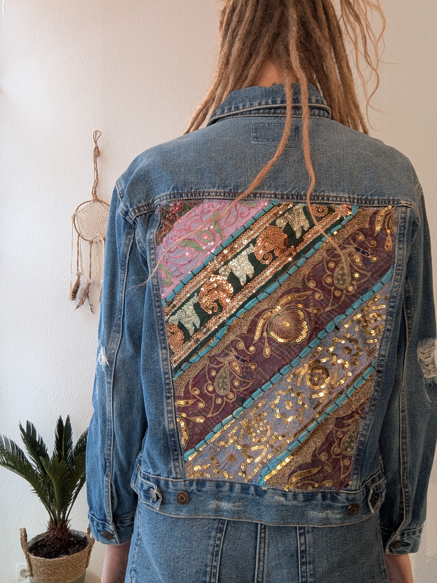 Vintage Jacke Boho Pailletten Hippie S/M