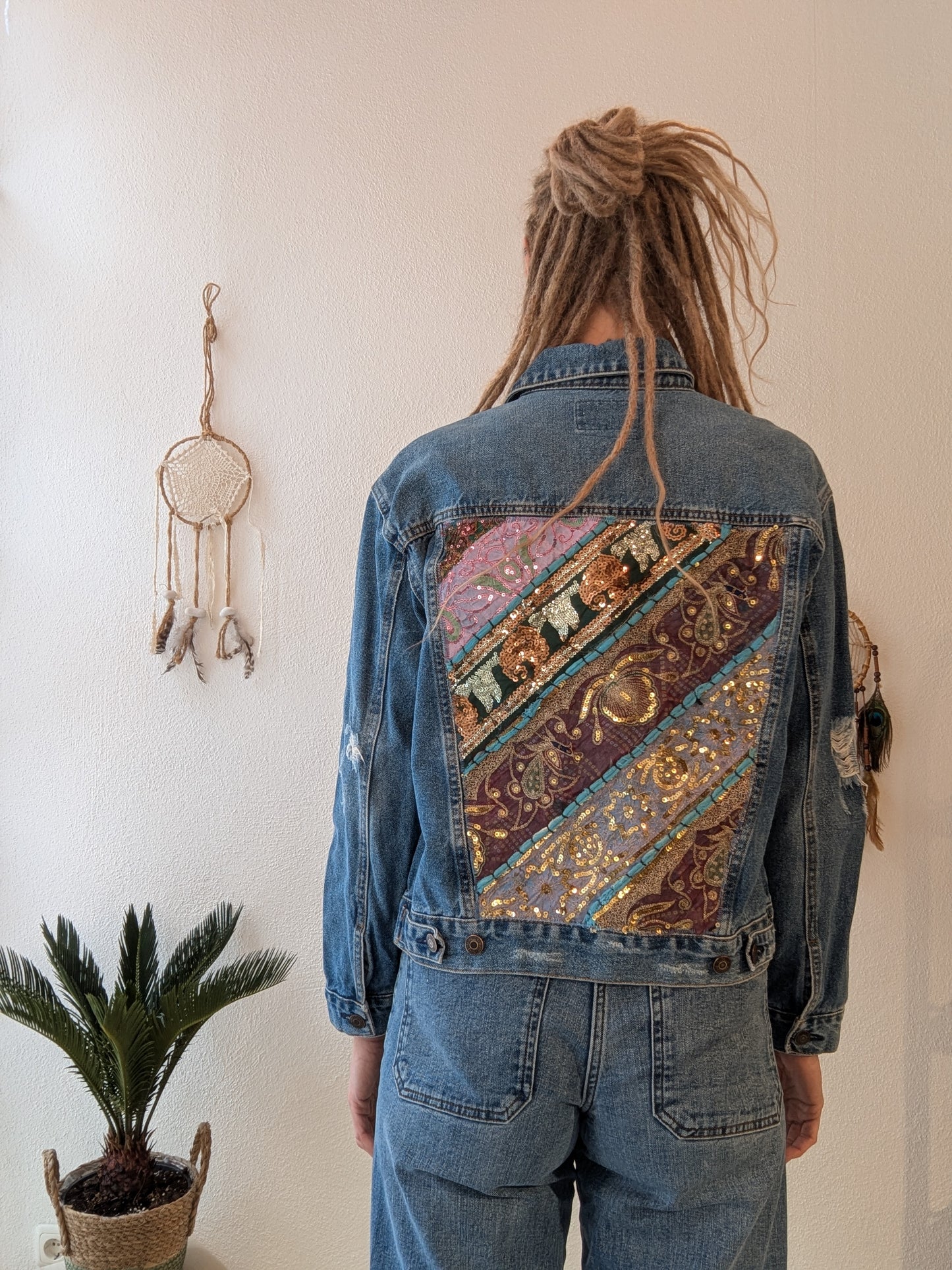 Vintage Jacke Boho Pailletten Hippie S/M