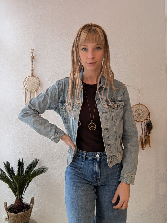 Vintage Jeansjacke Boho Pailletten Gr. S
