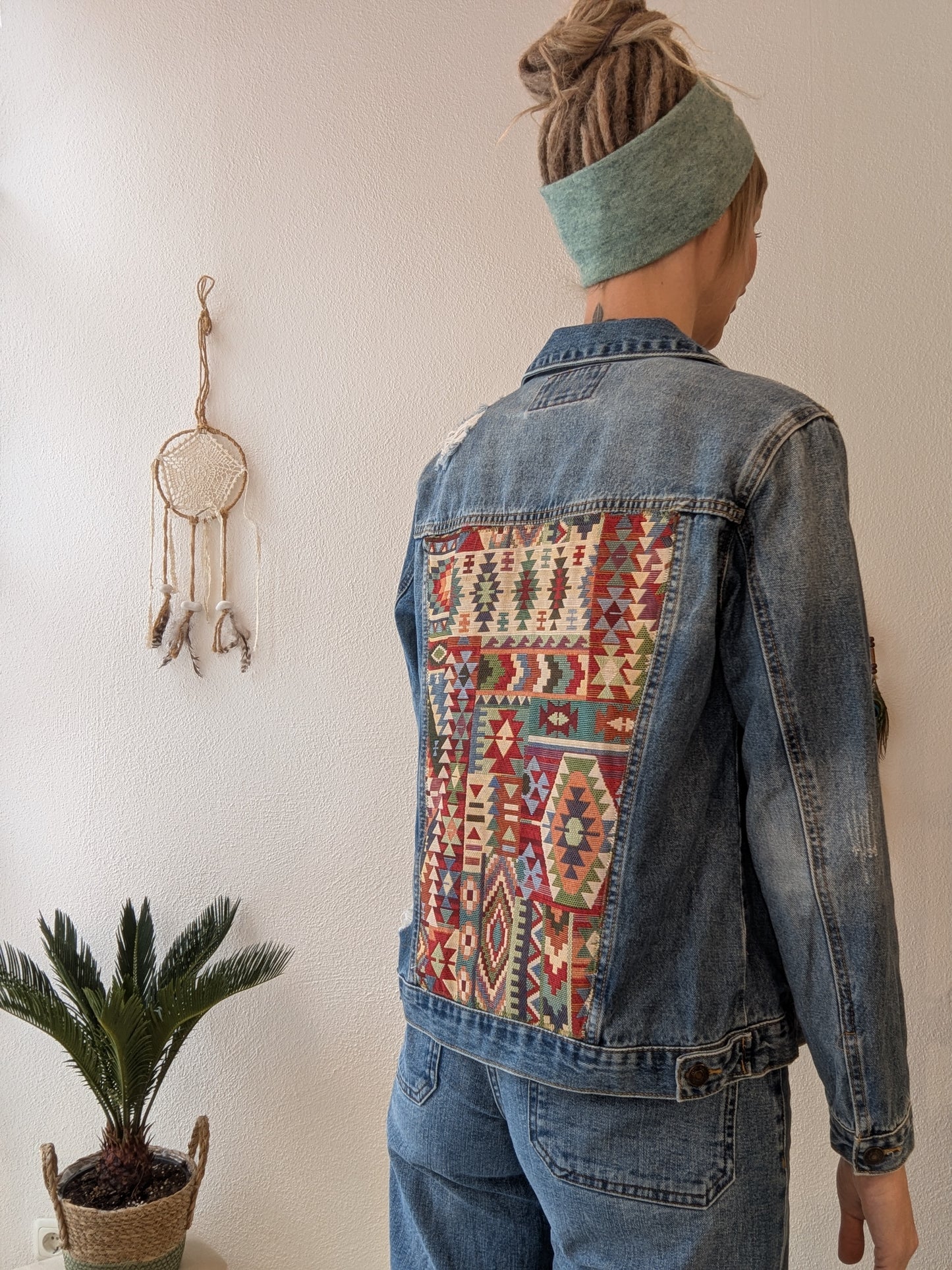 Vintage Jacke Boho Destroyed Atzteken Muster Gr. S