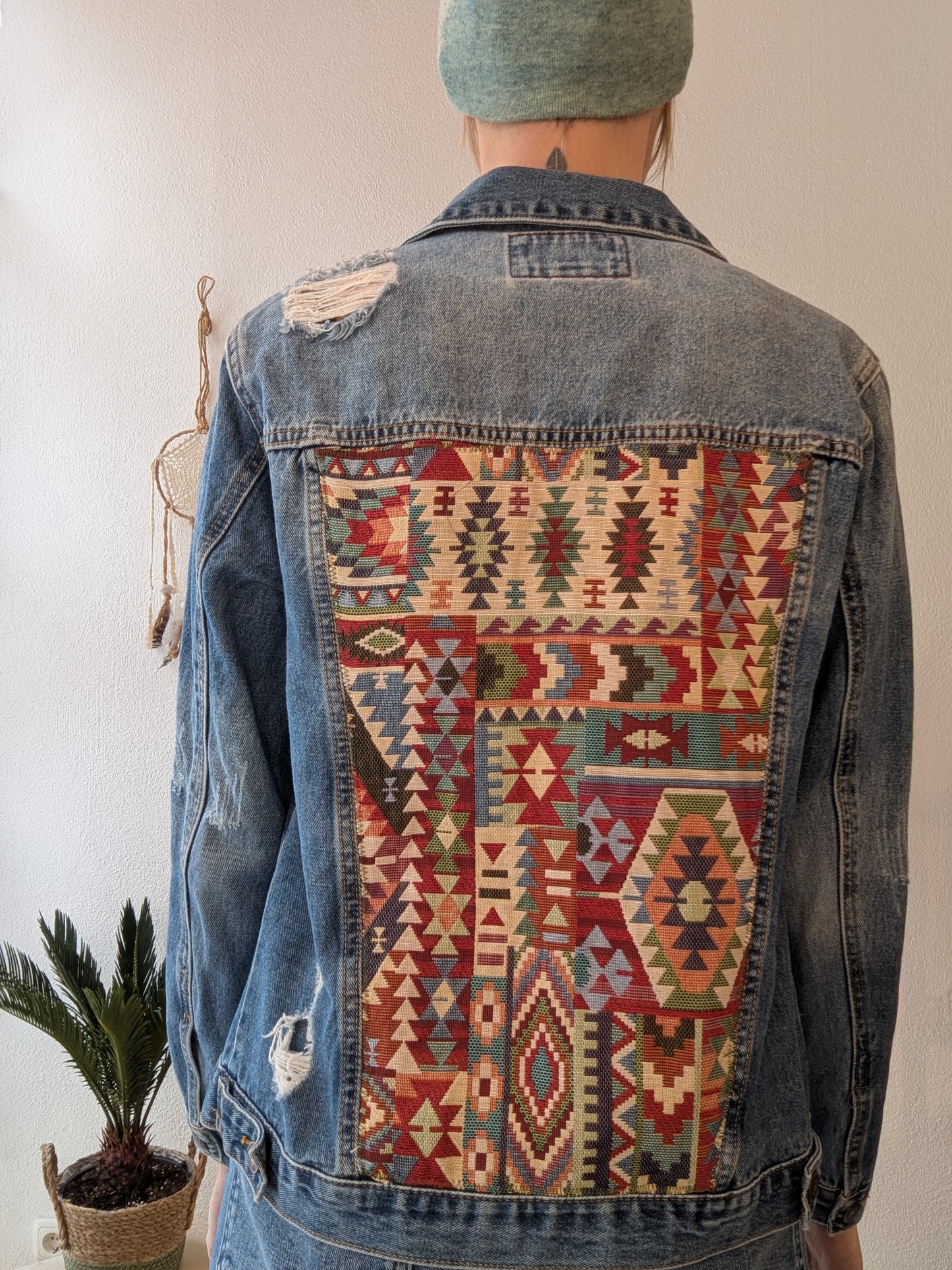 Vintage Jacke Boho Destroyed Atzteken Muster Gr. S