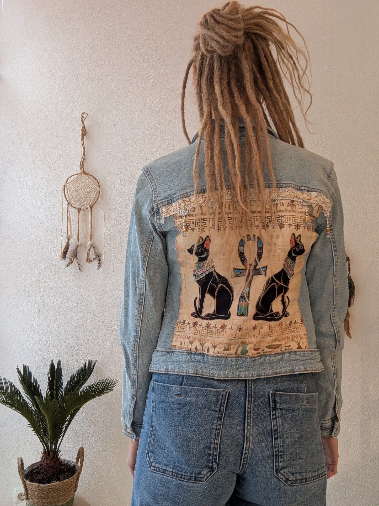 Vintage Jacke ägyptische Katzen Ankh-Kreuz Gr. XS
