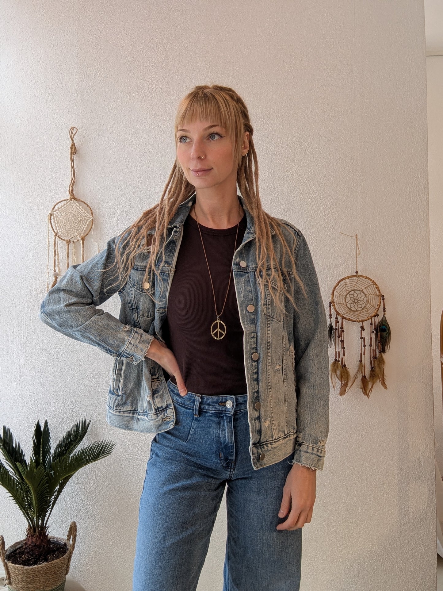 Vintage Jeansjacke Boho Mandala Gr. M/L