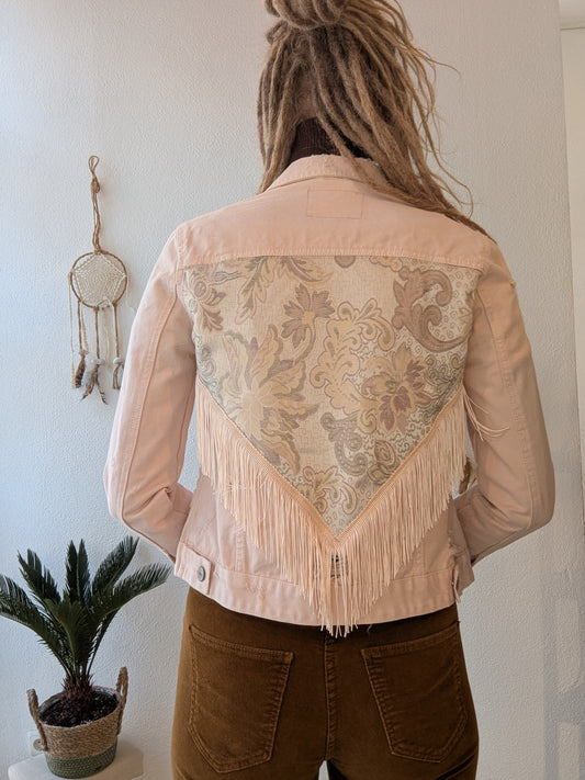 Vintage Fransen Jacke Blumenmuster Gr. XS