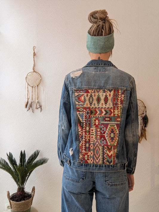 Vintage Jacke Boho Destroyed Atzteken Muster Gr. S