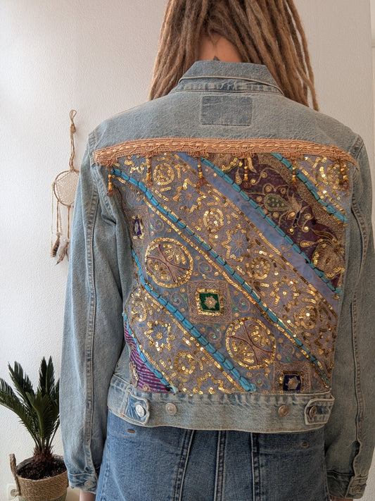 Vintage Jeansjacke Boho Pailletten Gr. S