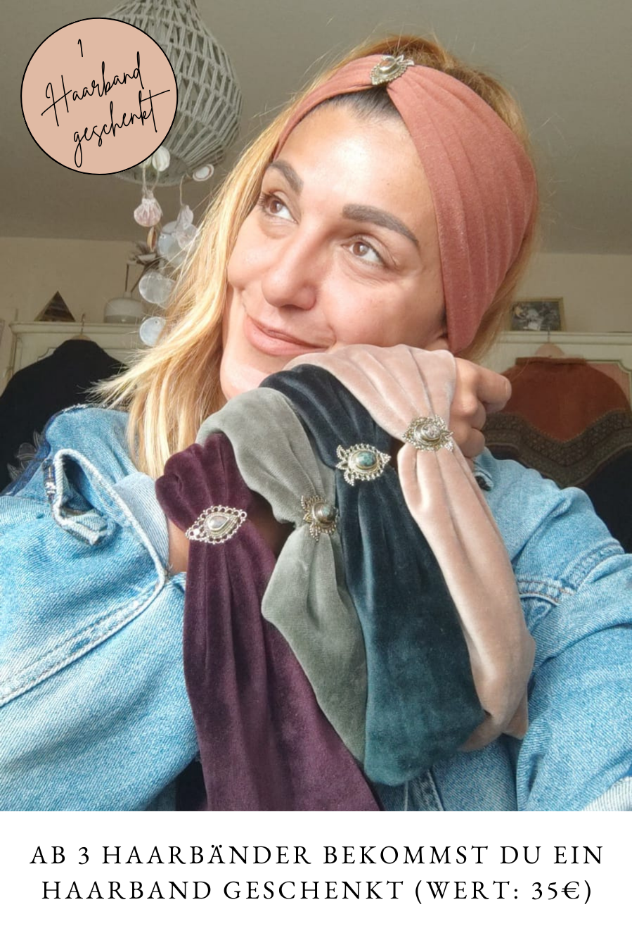Hasi Uni Jersey Haarband hell braun - mit Edelsteinen verziert
