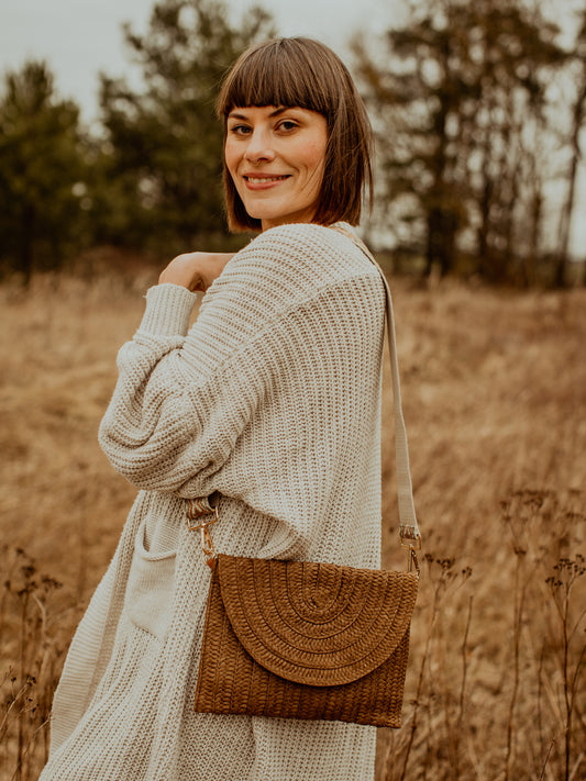 Boho Handtasche mit Lederband in braun