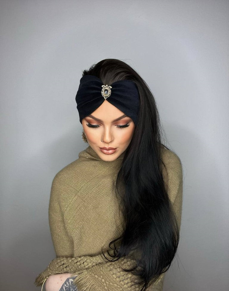 haarband damen, stirnband, haarband schwarz, kopfschmuck, haarschmuck, boho haarband, bohia, haarband mit stein, haarband mit edelstein, haarband samt, winter haarband