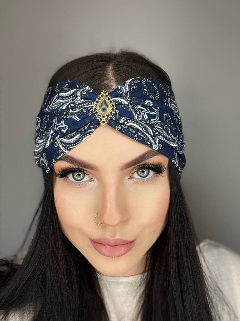 Maya Haarband Paisley in blau - mit Edelsteinen verziert
