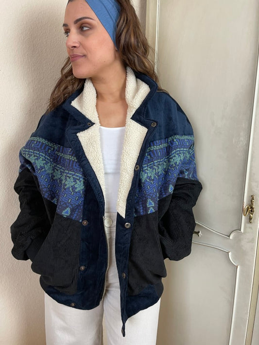 Spring Collection - Ungefütterte Vintage Jacke Navajo aus dünnem Cordstoff  80er/90er Style Größe L