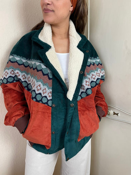 Spring Collection - Ungefütterte Vintage Jacke Navajo aus dünnem Cordstoff  80er/90er Style Größe M