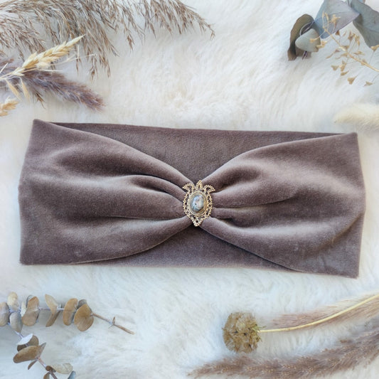 For your Soul Haarband aus Samt in Taupe - mit Edelsteinen verziert