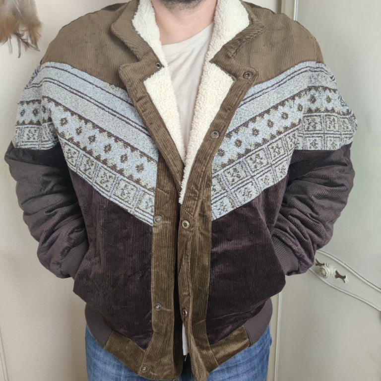 Navajo Bomberjacke Vintage Jacke aus Cord gefüttert 80er/90er Style - aus Vintage-Pullover Gr.54 in XL Oversize Men