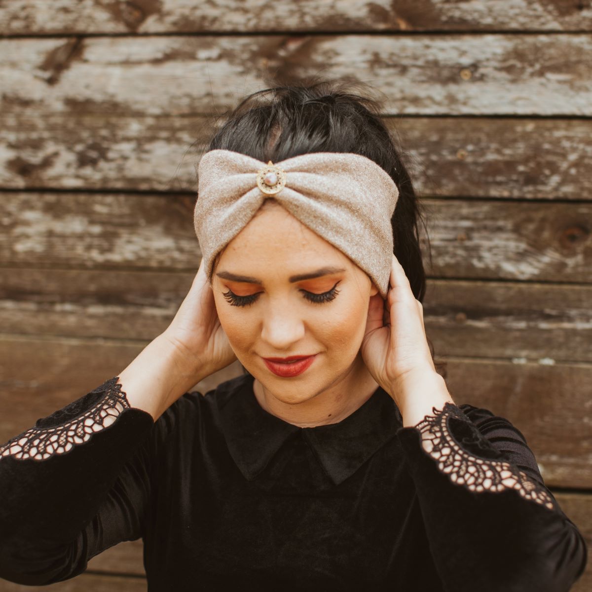Exclusive Kollektion - Zara Pastell Rose Haarband aus Strick mit Glitzer